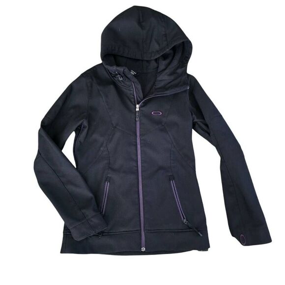 Oakley Full‎ Zip Jacket Women's Medium Black Lined Hooded Zip Pockets Gorpcore - Picture 1 of 6